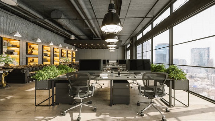 Intérieur d'un espace de bureau moderne et luxueux à aire ouverte avec mobilier-travailler en coworking-Buroservices